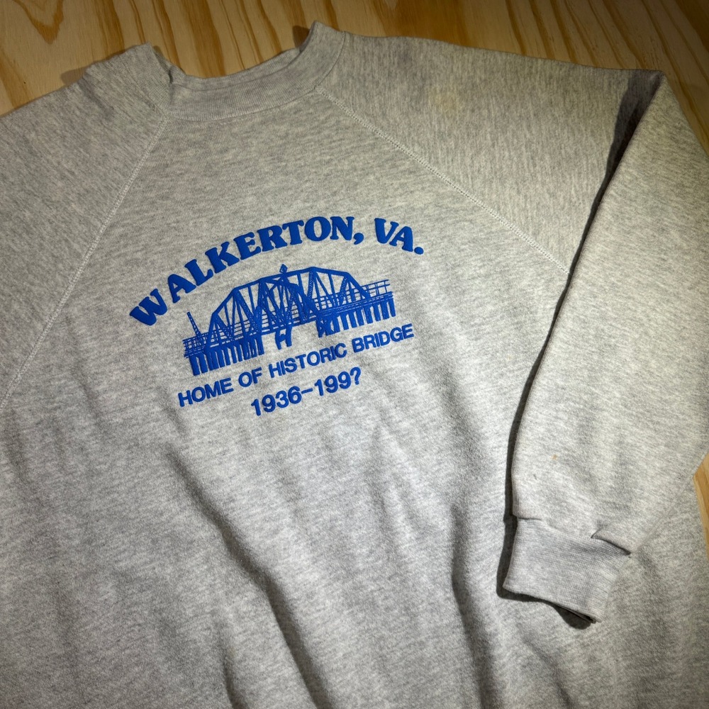 Vintage Tultex Maximum Sweats Walkerton VA Historic Bridge Gray Sweatshirt XL